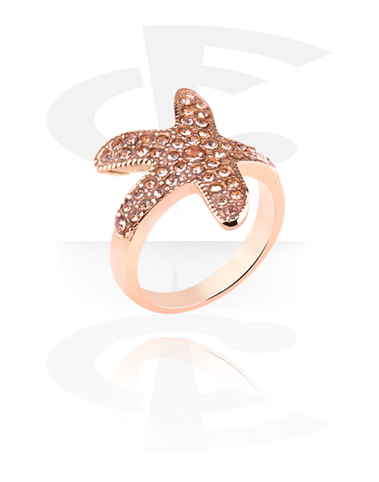 Prstene, Krúžok s motív morská hviezdica, Chirurgická oceľ 316L pozlátená ružovým zlatom