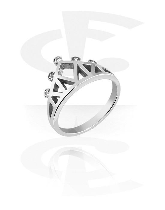 Rings, Midi Ring with crown design and crystal stones, Surgical Steel 316L
