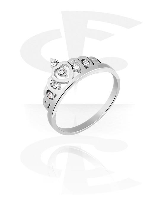 Rings, Midi Ring with crown design and crystal stones, Surgical Steel 316L