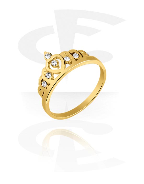 Anéis, Anel Midi com design coroa e pedras de cristal, Aço cirúrgico 316L banhado a ouro