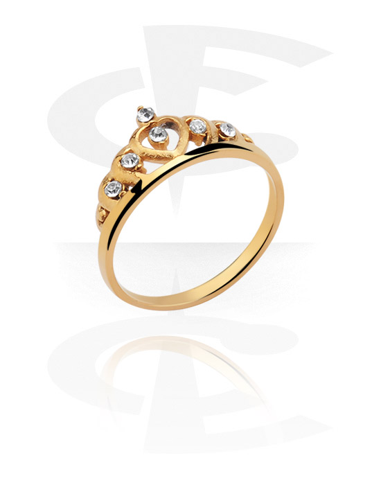 Anéis, Anel Midi com design coroa e pedras de cristal, Aço cirúrgico 316L banhado a ouro