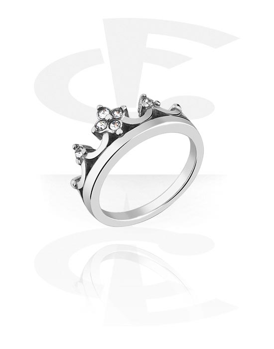 Ringe, Midi-ring med Kronemotiv og krystaller, Kirurgisk stål 316L