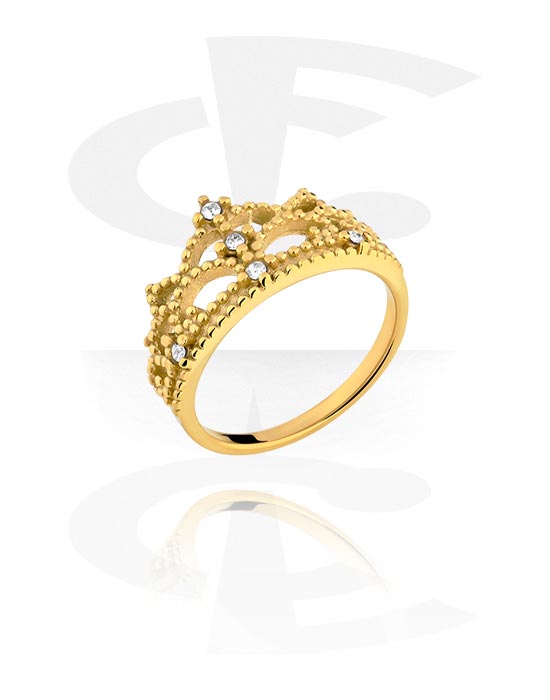 Gyűrűk, Közepes gyűrű val vel Korona dizájn és Kristálykövek, Aranyozott sebészeti acél, 316L