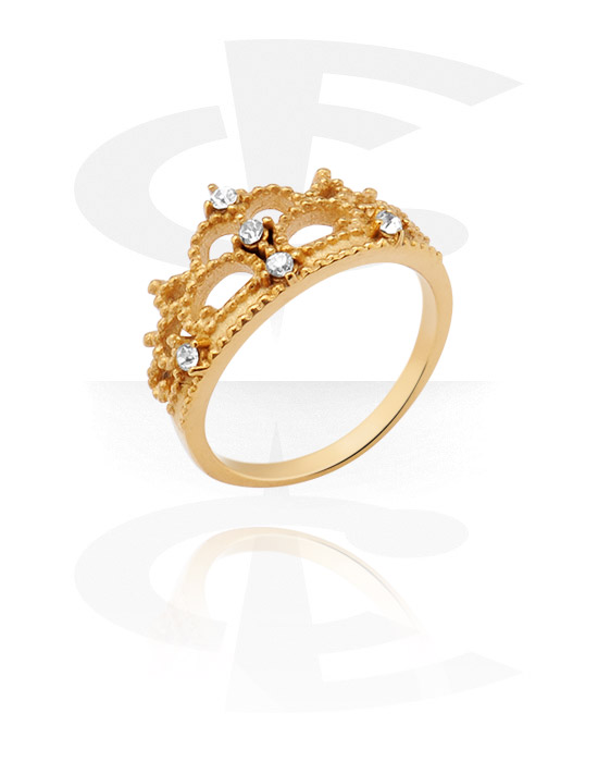 Prsteni, Midi prsten s dizajnom krune i kristalnim kamenjem, Pozlaćeni kirurški čelik 316L
