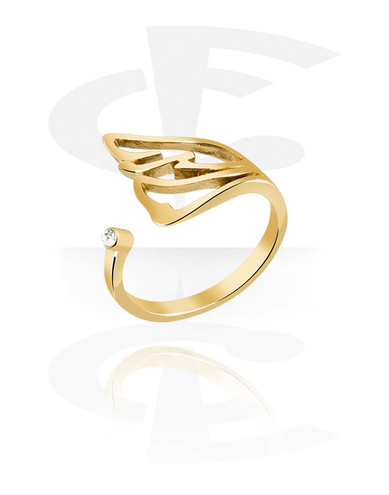 Gyűrűk, Közepes gyűrű val vel szárny dizájn és Kristálykő, Aranyozott sebészeti acél, 316L