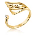 Ringen, Midi-ring met vleugel-motief en kristalsteentje, Verguld chirurgisch staal 316L