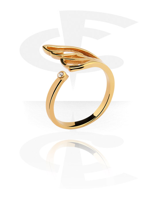 Anéis, Anel Midi com design asas e pedra de cristal, Aço cirúrgico 316L banhado a ouro