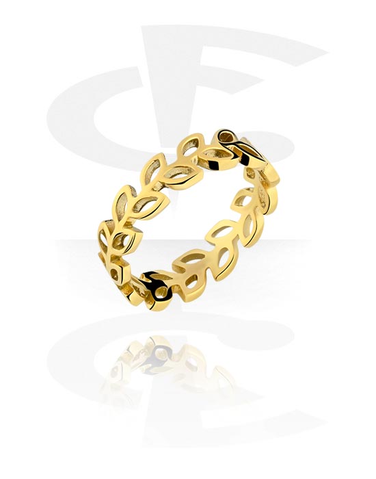 Gyűrűk, Közepes gyűrű val vel Levél dizájn, Aranyozott sebészeti acél, 316L