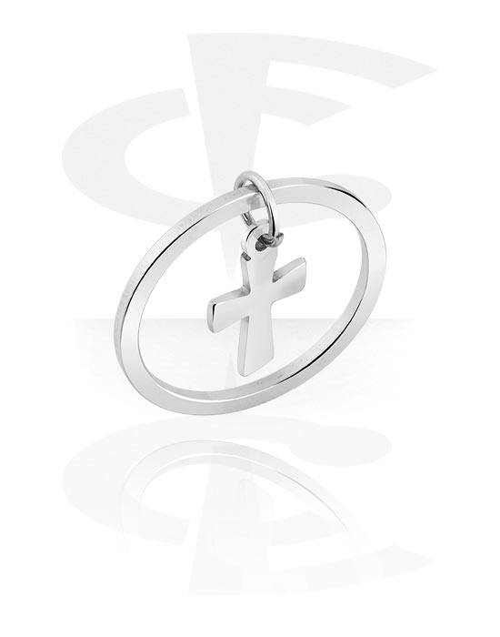 Rings, Midi Ring with cross charm, Surgical Steel 316L