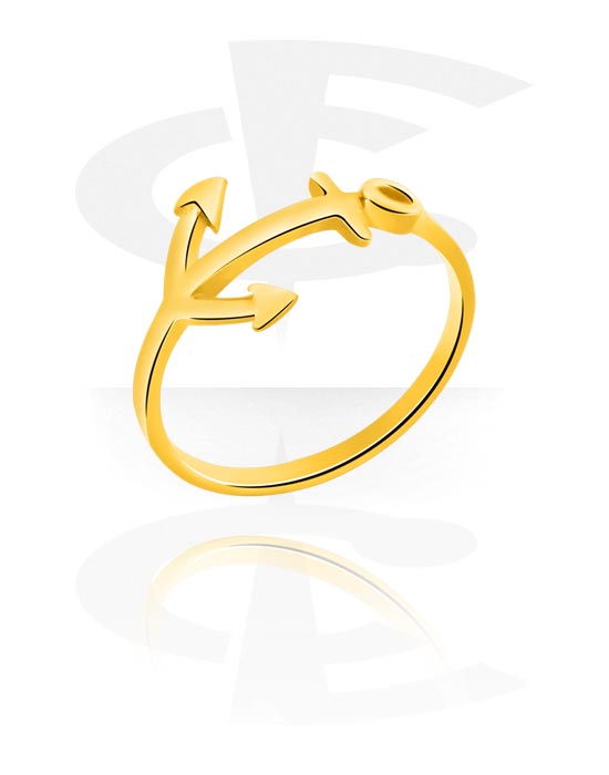 Rings, Midi Ring with anchor design, Gold Plated Surgical Steel 316L