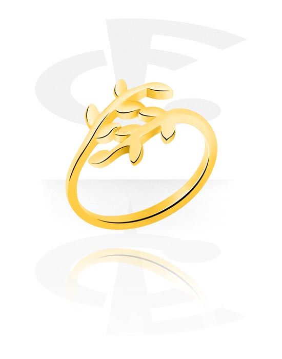 Anéis, Anel Midi com design folha, Aço cirúrgico 316L banhado a ouro