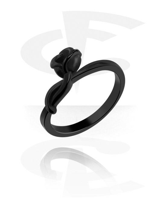 Rings, Midi Ring with rose design, Black Surgical Steel 316L