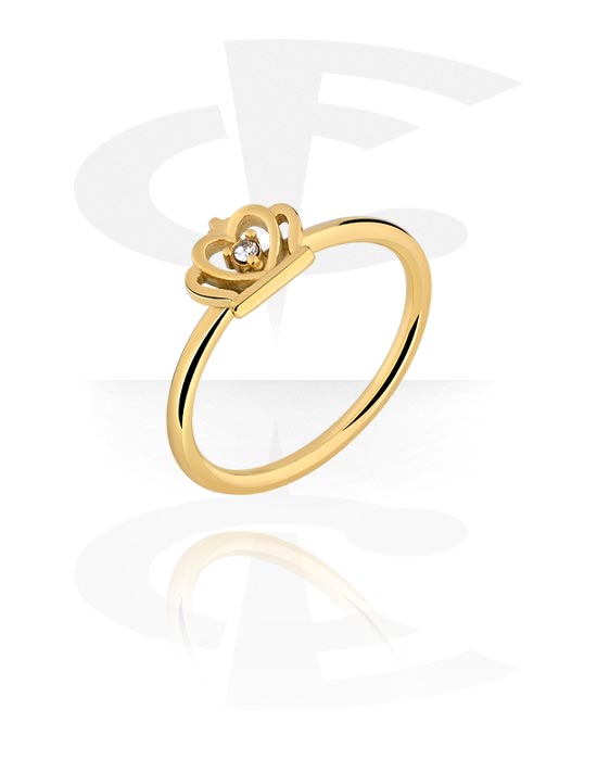 Anéis, Anel Midi com design coroa e pedra de cristal, Aço cirúrgico 316L banhado a ouro