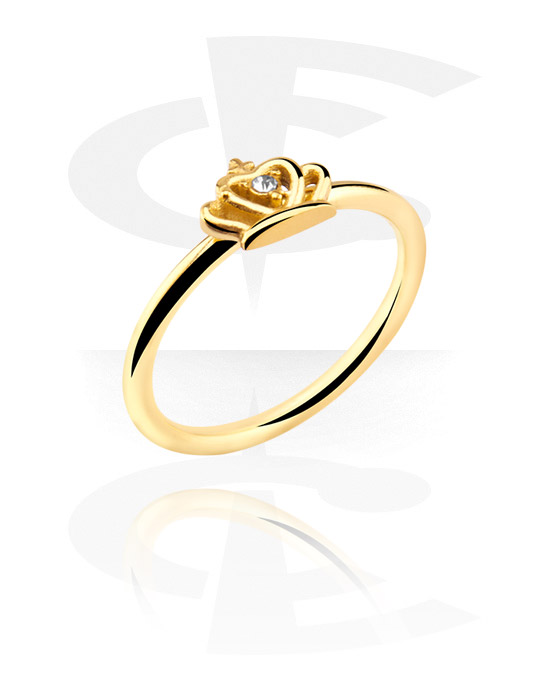 Rings, Midi Ring with crown design and crystal stone, Gold Plated Surgical Steel 316L