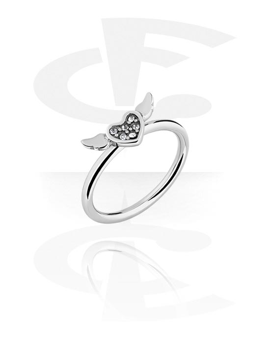 Rings, Midi Ring with wing design and crystal heart, Surgical Steel 316L
