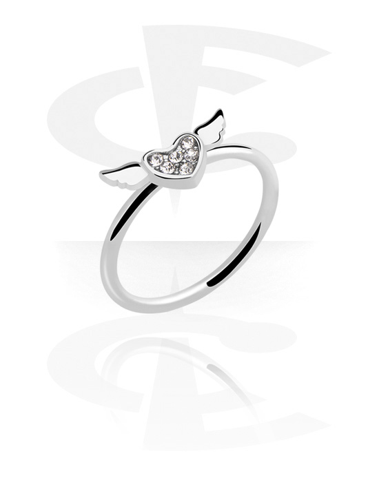 Gyűrűk, Közepes gyűrű val vel szárny dizájn és Kristály szív, Sebészeti acél, 316L