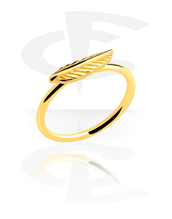 Fingerringe, Ring mit Feder-Aufsatz, Vergoldeter Chirurgenstahl 316L