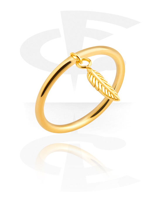 Rings, Ring with feather attachment, Gold Plated Surgical Steel 316L