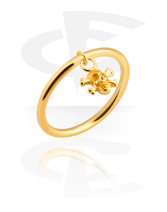 Anéis, Anel com pendente caveira, Aço cirúrgico 316L banhado a ouro