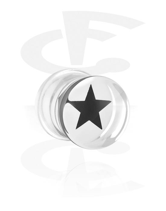 Tunnels & Plugs, Double flared plug (acrylic, transparent) with star design, Acrylic