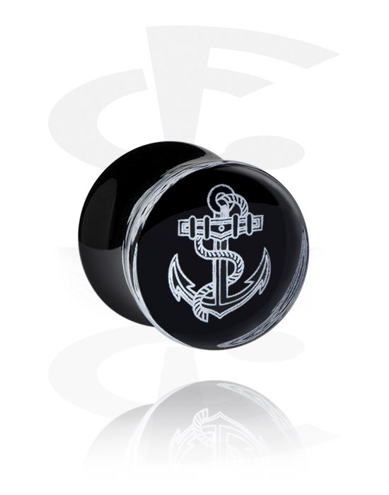 Tunnels & Plugs, Double flared plug (acrylic, various colours) with anchor design, Acrylic