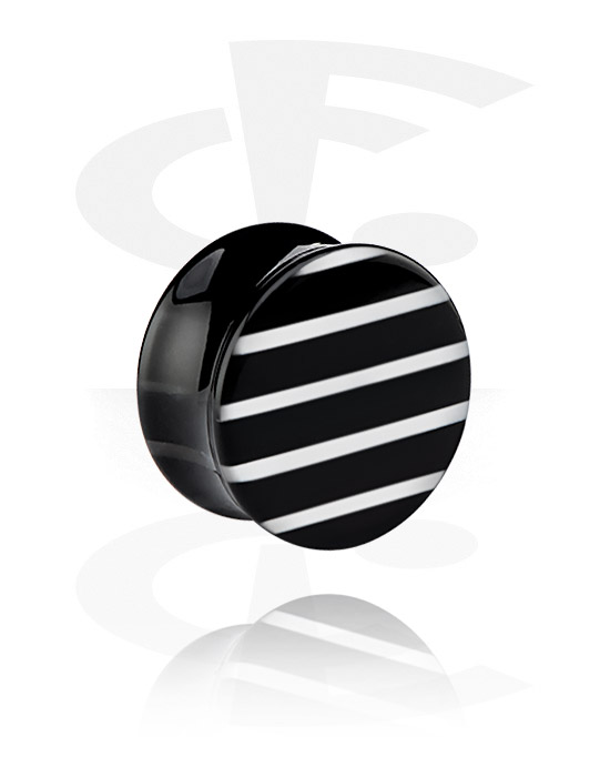 Tunnels & Plugs, Double flared plug (acrylic, various colors) with stripe design, Acrylic