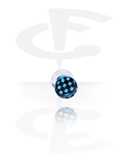 Tunnels & Plugs, Double flared plug (acrylic,transparent) with checkered pattern, Acrylic