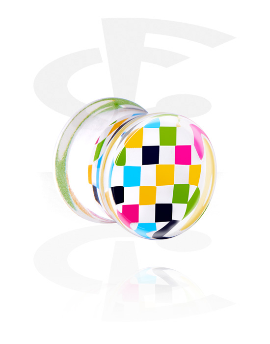 Tunnels & Plugs, Double flared plug (acrylic, transparent) with checkered pattern, Acrylic