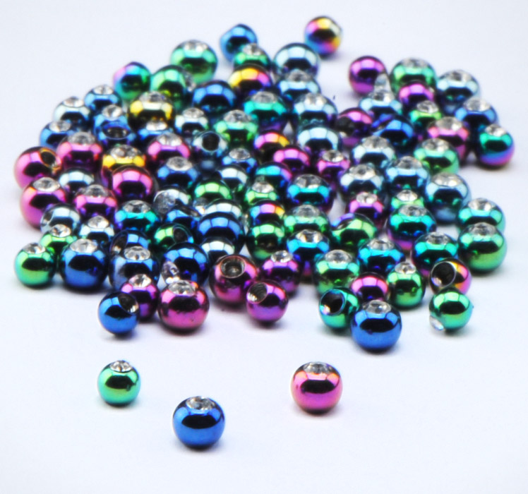Oferta hurtowa, Anodised Jeweled Balls for 1.2mm Pins, Surgical Steel 316L