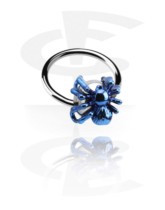 Anéis piercing, Ball closure ring (aço cirúrgico, prata, acabamento brilhante) com design aranha, Aço cirúrgico 316L