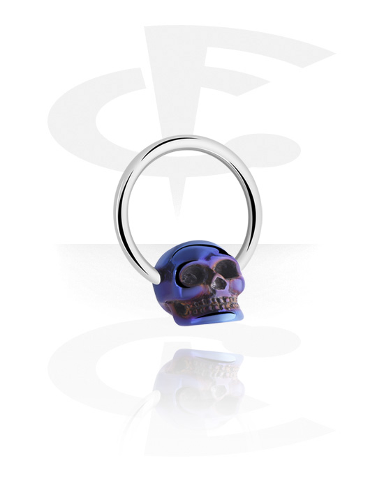 Piercingové kroužky, Kroužek s kuličkou (chirurgická ocel, stříbrná, lesklý povrch) s designem lebka, Chirurgická ocel 316L