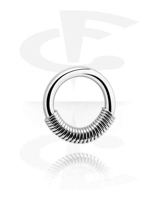 Anneaux, Ball closure ring avec ressort (acier chirurgical, argent, finition brillante), Acier chirurgical 316L