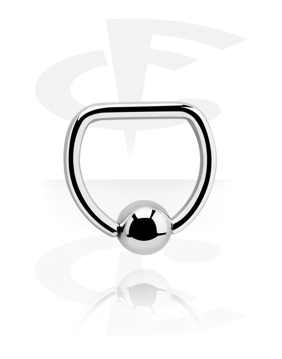 Piercingringar, Ball closure ring in D-shape (surgical steel, silver, shiny finish), Kirurgiskt stål 316L