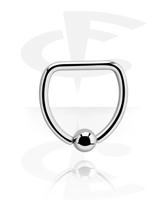 Piercing Rings, Ball closure ring in D-shape (surgical steel, silver, shiny finish), Surgical Steel 316L