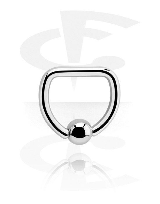 Piercing Rings, Ball closure ring in D-shape (surgical steel, silver, shiny finish), Surgical Steel 316L
