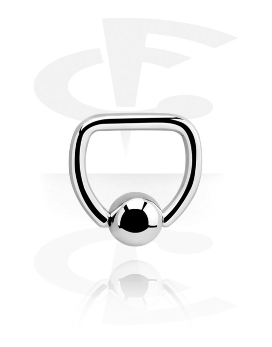 Piercinggyűrűk, Ball closure ring in D-shape (surgical steel, silver, shiny finish), Sebészeti acél, 316L