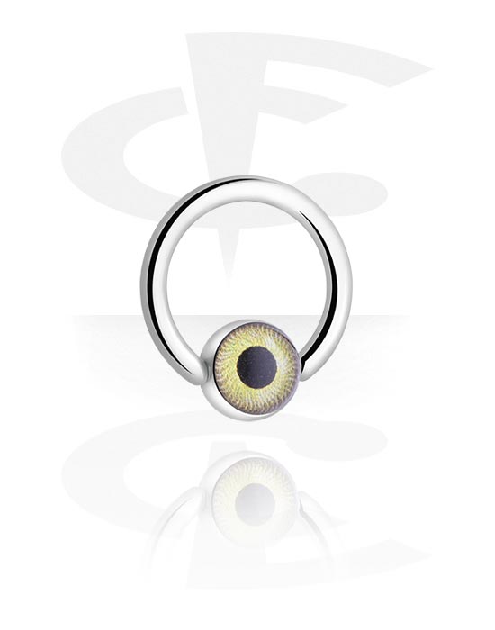 Piercing Ringe, Ring med kuglelukning (kirurgisk stål, sølv, blank finish) med øjemotiv i flere farver, Kirurgisk stål 316L