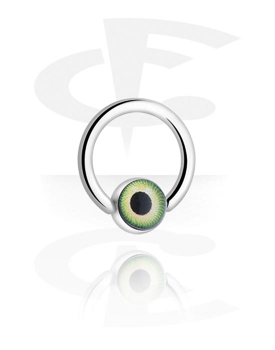 Piercing Rings, Ball closure ring (surgical steel, silver, shiny finish) with eye design in various colors, Surgical Steel 316L