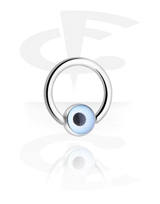 Rinke, Obroček z bunkico (kirurško jeklo, srebrn, sijoč zaključek) s/z dizajnom oči v različnih barvah, Kirurško jeklo 316L