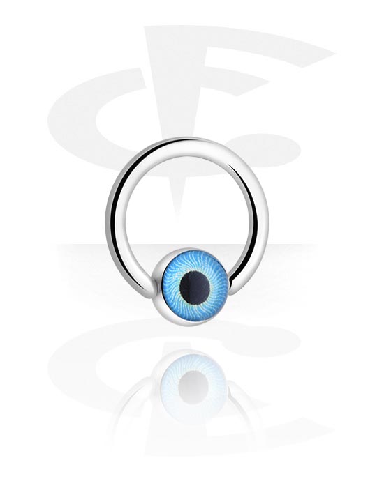 Alke za piercing, Prsten s kuglicom (kirurški čelik, srebrna, sjajna završna obrada) s dizajn očiju u raznim bojama, Kirurški čelik 316L