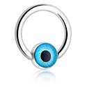 Pírsingové krúžky, Krúžok s guľôčkou (chirurgická oceľ, strieborná, lesklý povrch) s dizajnom oko v rôznych farbách, Chirurgická oceľ 316L