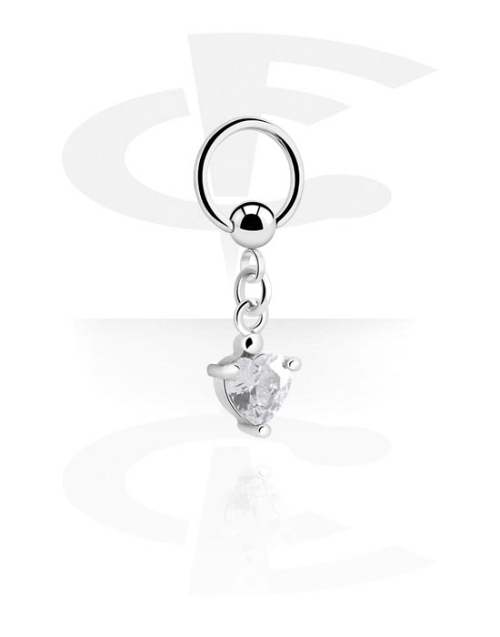 Piercing Rings, Ball closure ring (surgical steel, silver, shiny finish) with heart charm, Surgical Steel 316L, Plated Brass