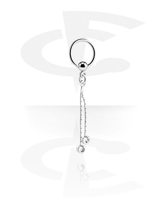 Anéis piercing, Ball closure ring (aço cirúrgico, prata, acabamento brilhante) com pendente coração e pedras de cristal, Aço cirúrgico 316L, Latão revestido