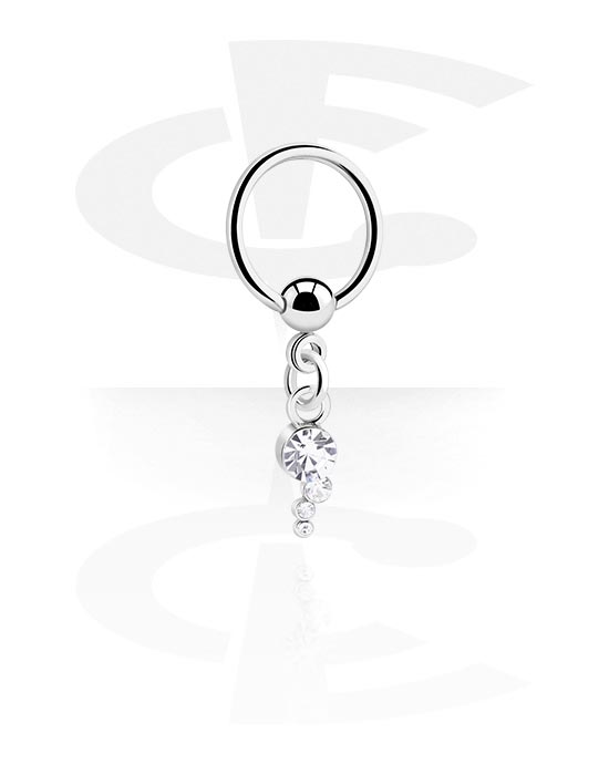 Piercing Ringe, Ring med kuglelukning (kirurgisk stål, sølv, blank finish) med charm og krystaller, Kirurgisk stål 316L, Pletteret messing