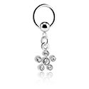 Pírsingové krúžky, Krúžok s guľôčkou (chirurgická oceľ, strieborná, lesklý povrch) s príveskom kvetina a kryštálové kamene, Chirurgická oceľ 316L, Pokovaná mosadz