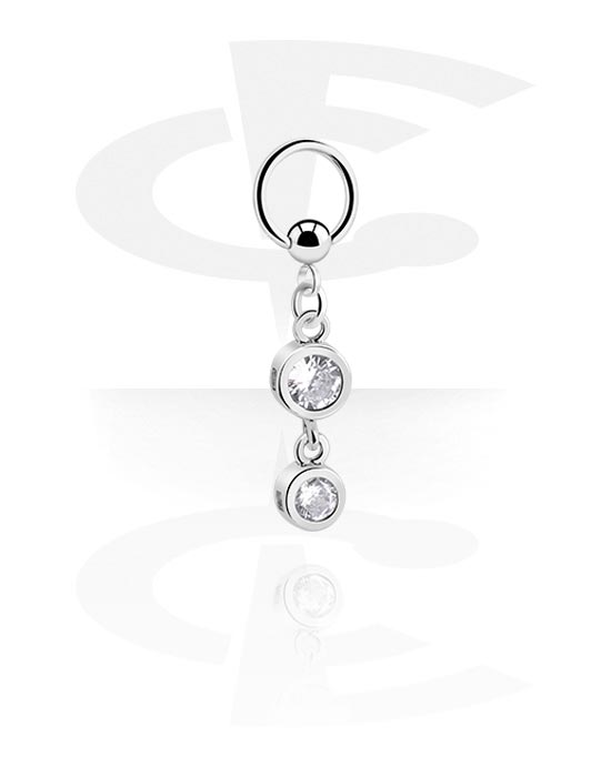 Anéis piercing, Ball closure ring (aço cirúrgico, prata, acabamento brilhante) com corrente e pedras de cristal, Aço cirúrgico 316L, Latão revestido