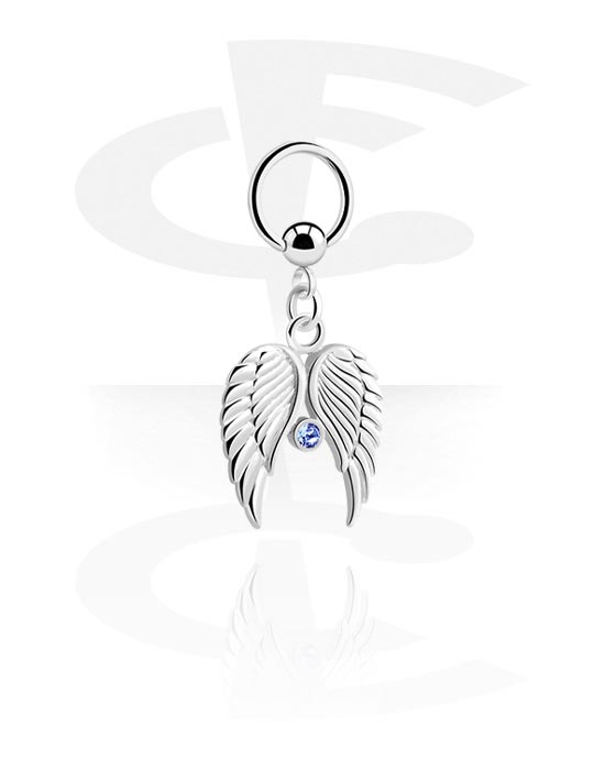 Piercing Rings, Ball closure ring (surgical steel, silver, shiny finish) with wing charm and crystal stone, Surgical Steel 316L, Plated Brass