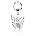 Anneaux, Ball closure ring (acier chirurgical, argent, finition brillante) avec pendentif aile et pierre en crystal, Acier chirurgical 316L, Laiton plaqué