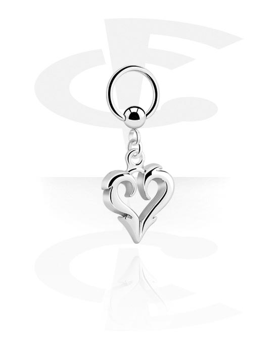 Piercingové kroužky, Kroužek s kuličkou (chirurgická ocel, stříbrná, lesklý povrch) s přívěskem srdce, Chirurgická ocel 316L, Pokovená mosaz