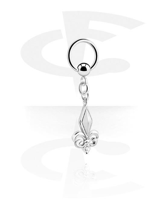 Anéis piercing, Ball closure ring (aço cirúrgico, prata, acabamento brilhante) com pendente, Aço cirúrgico 316L, Latão revestido